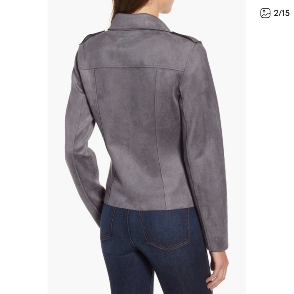 KUT from the Kloth Gray Faux Suede Moto Jacket Draped Front Zip Pockets Size L - Picture 2 of 8